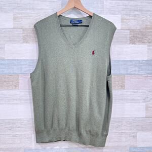 POLO Ralph Lauren Pima Cotton Sweater Vest Green V Neck Lightweight Mens Large